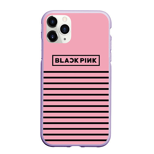 Чехол iPhone 11 Pro матовый Black Pink: Black Stripes / 3D-Светло-сиреневый – фото 1