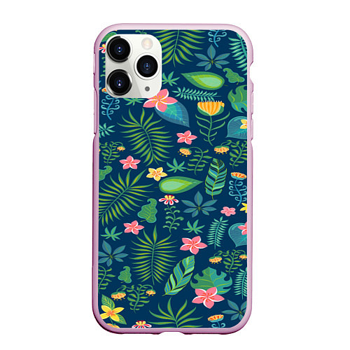 Чехол iPhone 11 Pro матовый Тропический лес / 3D-Розовый – фото 1