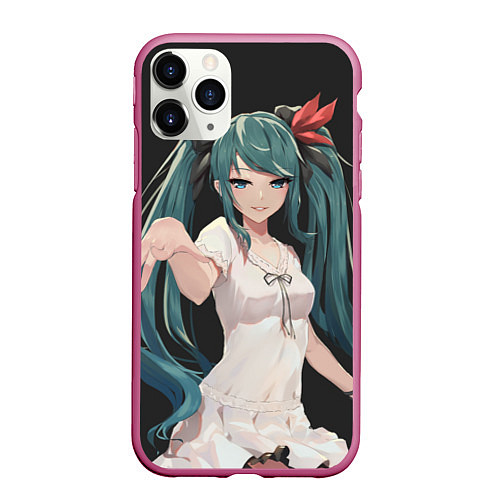 Чехол iPhone 11 Pro матовый Hatsune Miku / 3D-Малиновый – фото 1