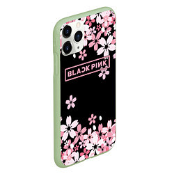Чехол iPhone 11 Pro матовый Black Pink: Pink Sakura, цвет: 3D-салатовый — фото 2