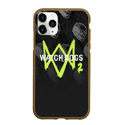 Чехол iPhone 11 Pro матовый Watch Dogs 2: Skulls Pattern / 3D-Коричневый – фото 1