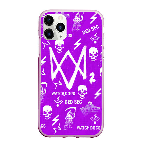Чехол iPhone 11 Pro матовый Watch Dogs 2: Violet Pattern / 3D-Розовый – фото 1