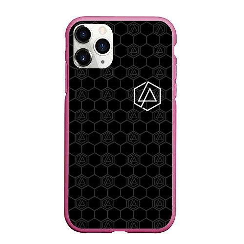 Чехол iPhone 11 Pro матовый Linkin Park: Black Carbon / 3D-Малиновый – фото 1