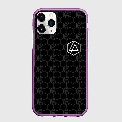 Чехол iPhone 11 Pro матовый Linkin Park: Black Carbon / 3D-Фиолетовый – фото 1