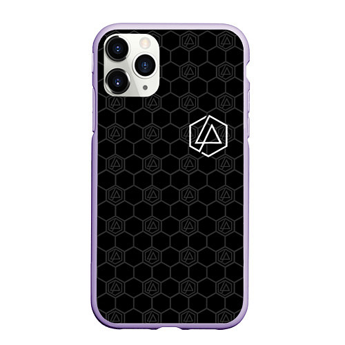 Чехол iPhone 11 Pro матовый Linkin Park: Black Carbon / 3D-Светло-сиреневый – фото 1