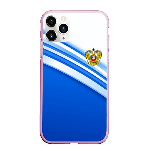 Чехол iPhone 11 Pro матовый Россия: голубая волна / 3D-Розовый – фото 1