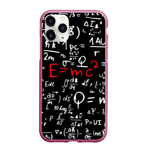 Чехол iPhone 11 Pro матовый E=mc2: Black Style / 3D-Малиновый – фото 1