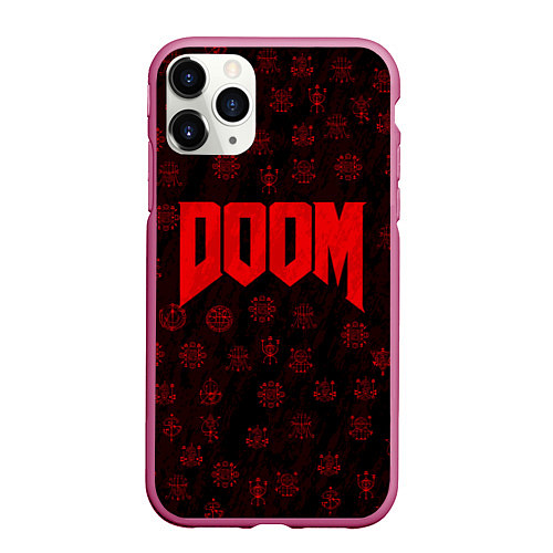 Чехол iPhone 11 Pro матовый DOOM: Hellish signs / 3D-Малиновый – фото 1