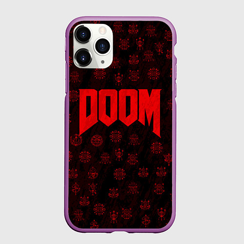 Чехол iPhone 11 Pro матовый DOOM: Hellish signs / 3D-Фиолетовый – фото 1