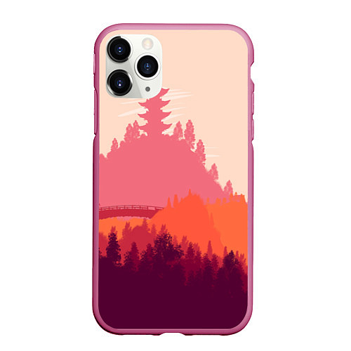 Чехол iPhone 11 Pro матовый Firewatch City / 3D-Малиновый – фото 1