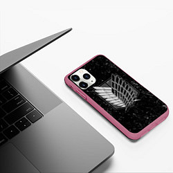 Чехол iPhone 11 Pro матовый Атака Титанов: белая пыль, цвет: 3D-малиновый — фото 2