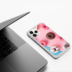 Чехол iPhone 11 Pro матовый Сладкие пончики, цвет: 3D-белый — фото 2