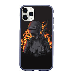 Чехол iPhone 11 Pro матовый PUBG: Flame Soldier, цвет: 3D-серый