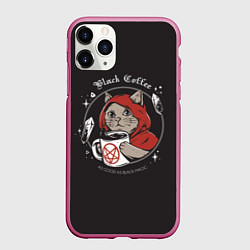 Чехол iPhone 11 Pro матовый Black Cat, Black Coffee, цвет: 3D-малиновый