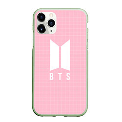 Чехол iPhone 11 Pro матовый BTS: Pink Grid, цвет: 3D-салатовый