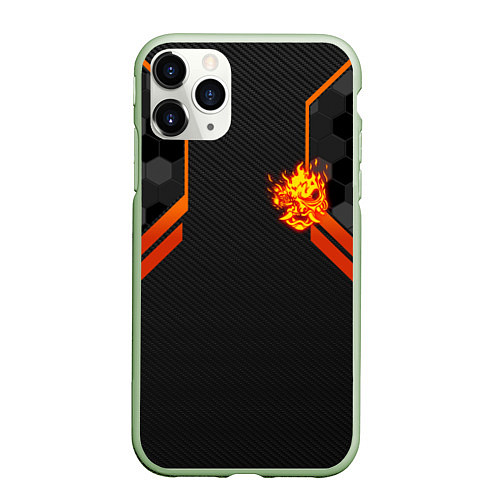 Чехол iPhone 11 Pro матовый Cyberpunk 2077: Samurai Flame / 3D-Салатовый – фото 1