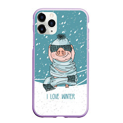 Чехол iPhone 11 Pro матовый Pig: I love winter, цвет: 3D-сиреневый