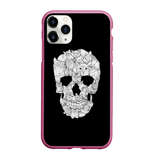 Чехол iPhone 11 Pro матовый Sketchy Cat Skull / 3D-Малиновый – фото 1