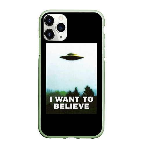 Чехол iPhone 11 Pro матовый I Want To Believe / 3D-Салатовый – фото 1