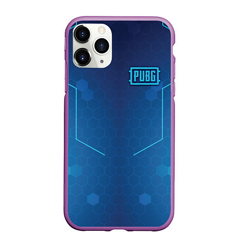 Чехол iPhone 11 Pro матовый PUBG: Blue Hexagons / 3D-Фиолетовый – фото 1