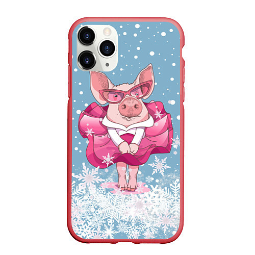 Чехол iPhone 11 Pro матовый Свинка в розовом / 3D-Красный – фото 1