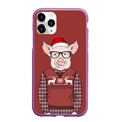 Чехол iPhone 11 Pro матовый New Year: Pink Piggy, цвет: 3D-фиолетовый