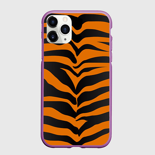 Чехол iPhone 11 Pro матовый Шкура тигра / 3D-Фиолетовый – фото 1