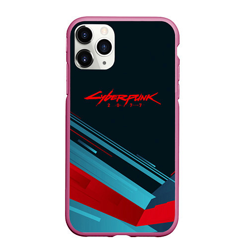 Чехол iPhone 11 Pro матовый Cyberpunk 2077: Geometry / 3D-Малиновый – фото 1