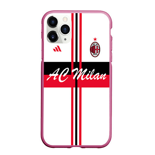 Чехол iPhone 11 Pro матовый AC Milan: White Form / 3D-Малиновый – фото 1