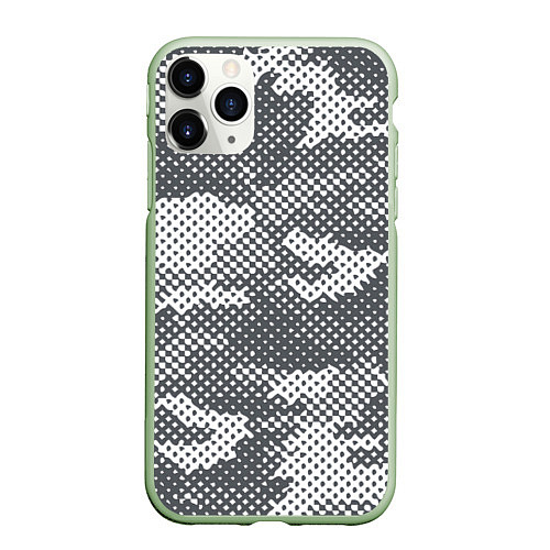 Чехол iPhone 11 Pro матовый Серый камуфляж / 3D-Салатовый – фото 1