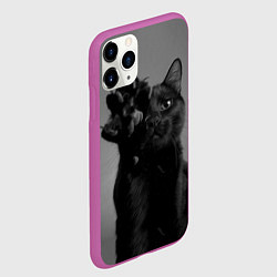 Чехол iPhone 11 Pro матовый Черный котик, цвет: 3D-фиолетовый — фото 2