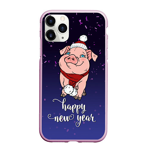 Чехол iPhone 11 Pro матовый Happy New Year / 3D-Розовый – фото 1