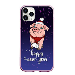 Чехол iPhone 11 Pro матовый Happy New Year, цвет: 3D-розовый