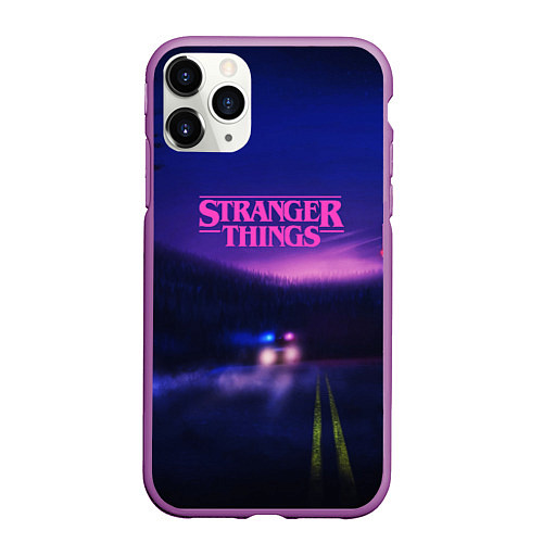 Чехол iPhone 11 Pro матовый Stranger Things: Neon Road / 3D-Фиолетовый – фото 1