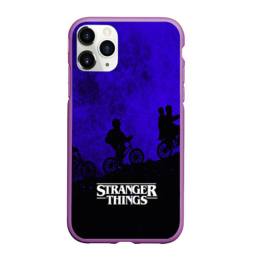 Чехол iPhone 11 Pro матовый Stranger Things: Moon Biker / 3D-Фиолетовый – фото 1