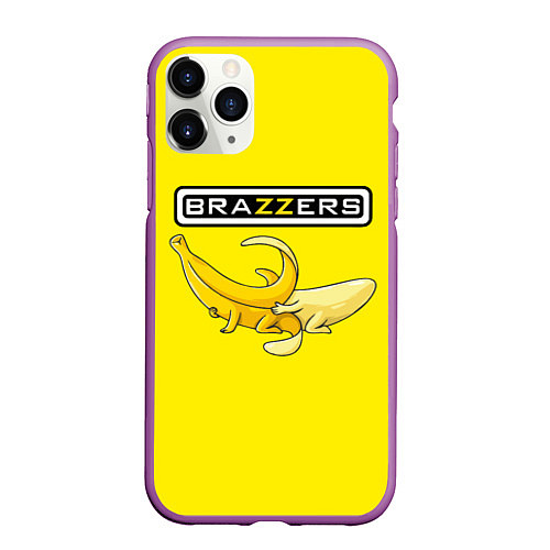 Чехол iPhone 11 Pro матовый Brazzers: Yellow Banana / 3D-Фиолетовый – фото 1