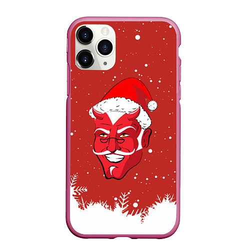 Чехол iPhone 11 Pro матовый Сатана Санта / 3D-Малиновый – фото 1