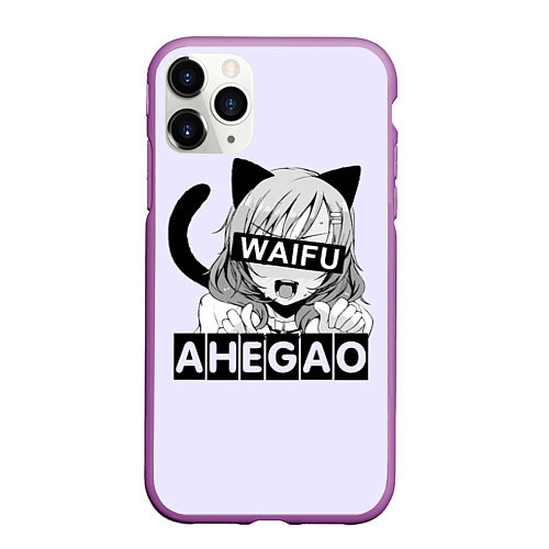 Чехол iPhone 11 Pro матовый Ahegao Waifu / 3D-Фиолетовый – фото 1