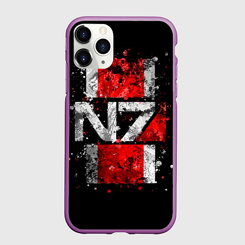 Чехол iPhone 11 Pro матовый Mass Effect N7 / 3D-Фиолетовый – фото 1