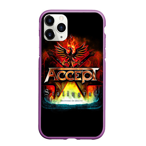 Чехол iPhone 11 Pro матовый Accept: Flame Eagle / 3D-Фиолетовый – фото 1