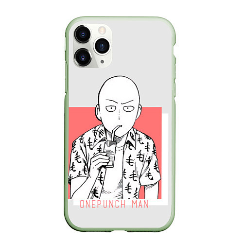 Чехол iPhone 11 Pro матовый Saitama: One-Punch Man / 3D-Салатовый – фото 1