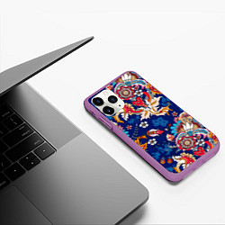 Чехол iPhone 11 Pro матовый Экзотический орнамент, цвет: 3D-фиолетовый — фото 2