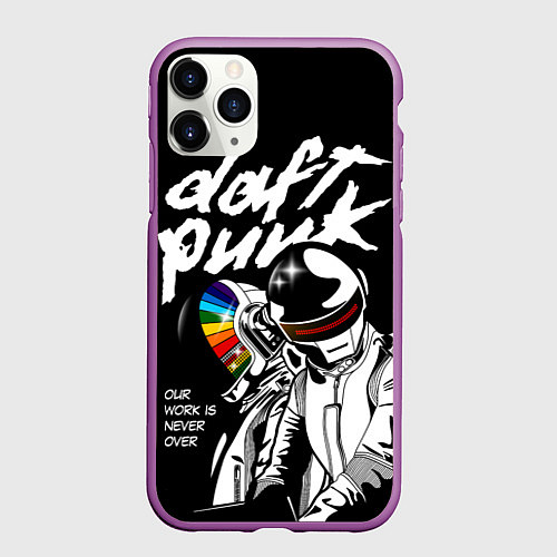 Чехол iPhone 11 Pro матовый Daft Punk: Our work is never over / 3D-Фиолетовый – фото 1