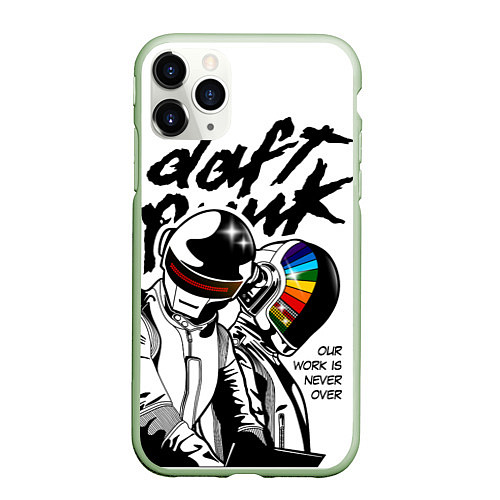 Чехол iPhone 11 Pro матовый Daft Punk: Our work is never over / 3D-Салатовый – фото 1