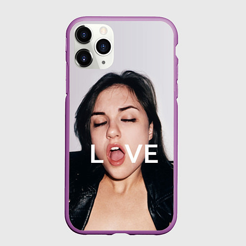 Чехол iPhone 11 Pro матовый Sasha Grey: LOVE / 3D-Фиолетовый – фото 1