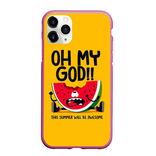Чехол iPhone 11 Pro матовый Oh my God! / 3D-Малиновый – фото 1