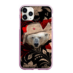 Чехол iPhone 11 Pro матовый Медведь в ушанке, цвет: 3D-розовый