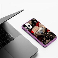 Чехол iPhone 11 Pro матовый Медведь в ушанке, цвет: 3D-фиолетовый — фото 2