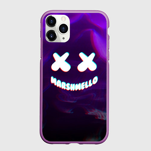 Чехол iPhone 11 Pro матовый Marshmello: Violet Glitch / 3D-Фиолетовый – фото 1