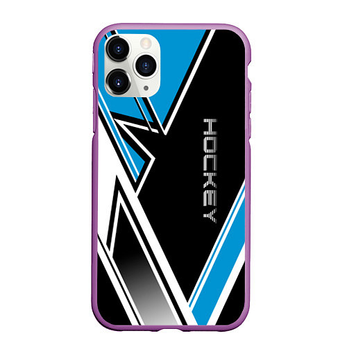 Чехол iPhone 11 Pro матовый Hockey black blue white / 3D-Фиолетовый – фото 1
